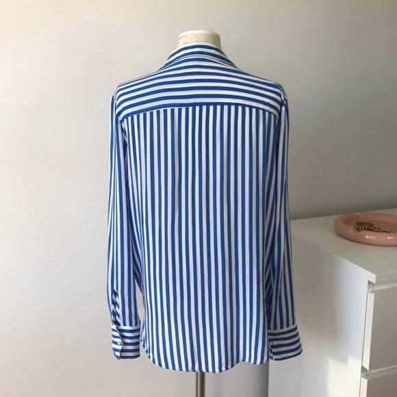 H&M Blue White Striped Button Down Blouse - Picture 3 of 7